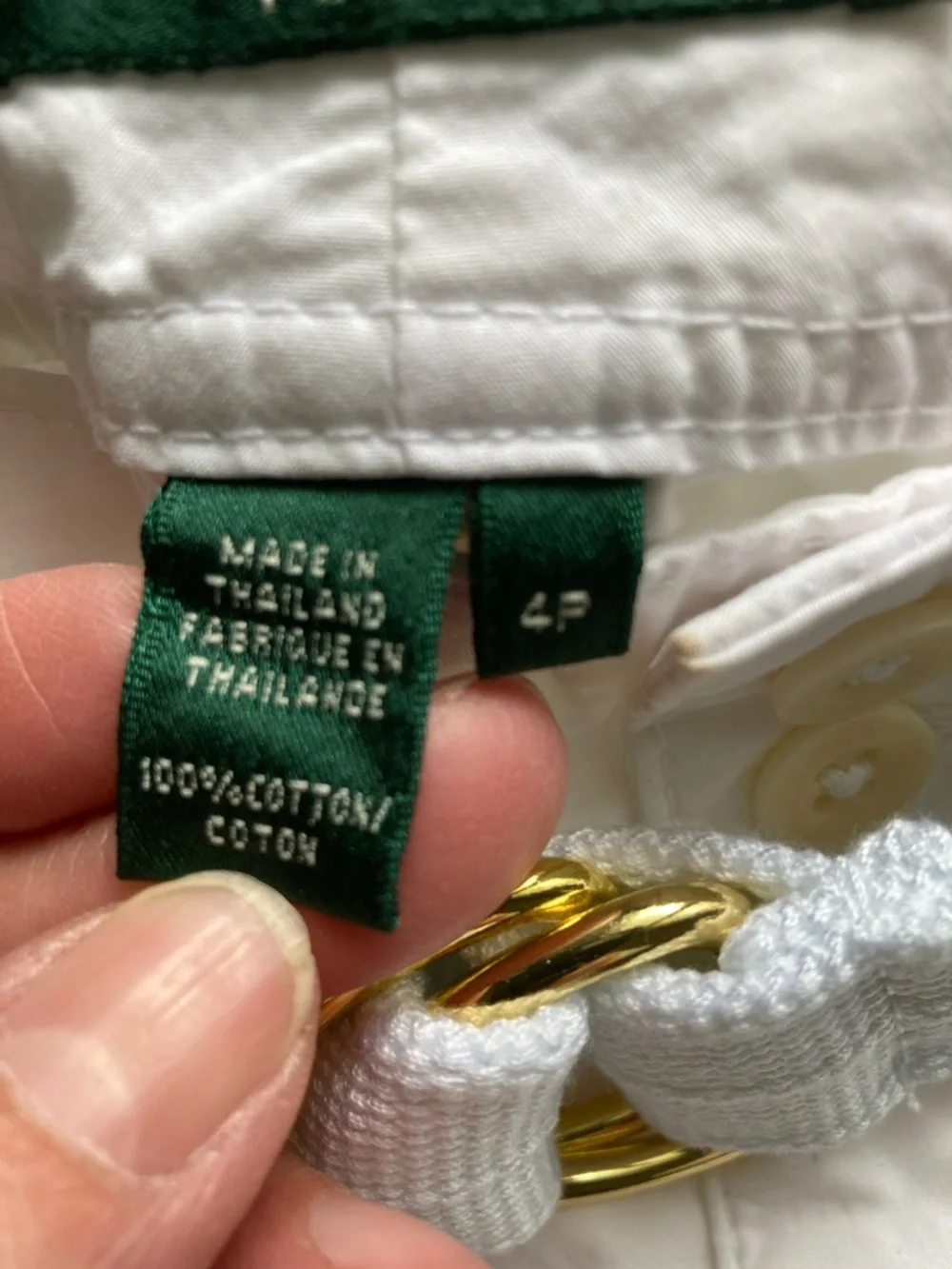 Lauren Ralph Lauren White Cotton Belted Crop Pants with Gold D-Ring - Picture 5 of 11